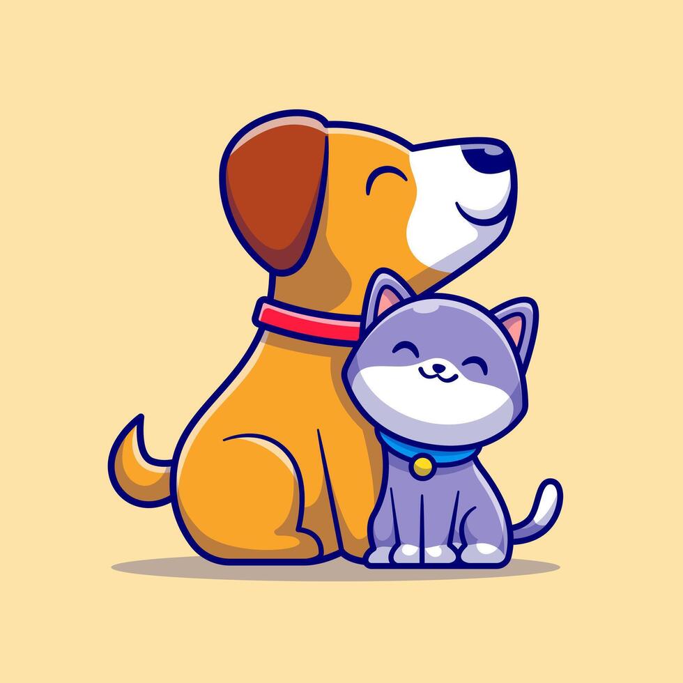 süß Hund und Katze Freund Karikatur Vektor Symbol Illustration. Tier Natur Symbol Konzept isoliert Prämie Vektor. eben Karikatur Stil