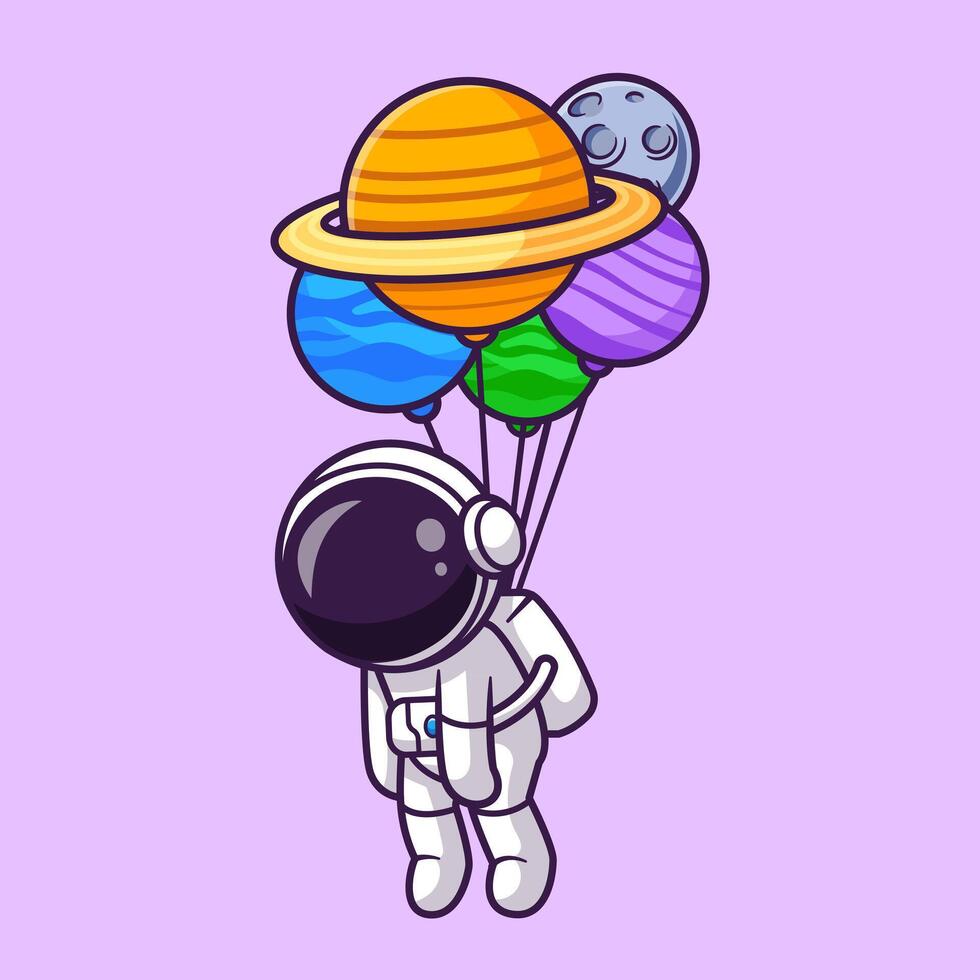 süß Astronaut schwebend mit Planet Ballon Karikatur Vektor Symbol Illustration. Wissenschaft Technologie Symbol Konzept isoliert Prämie Vektor. eben Karikatur Stil