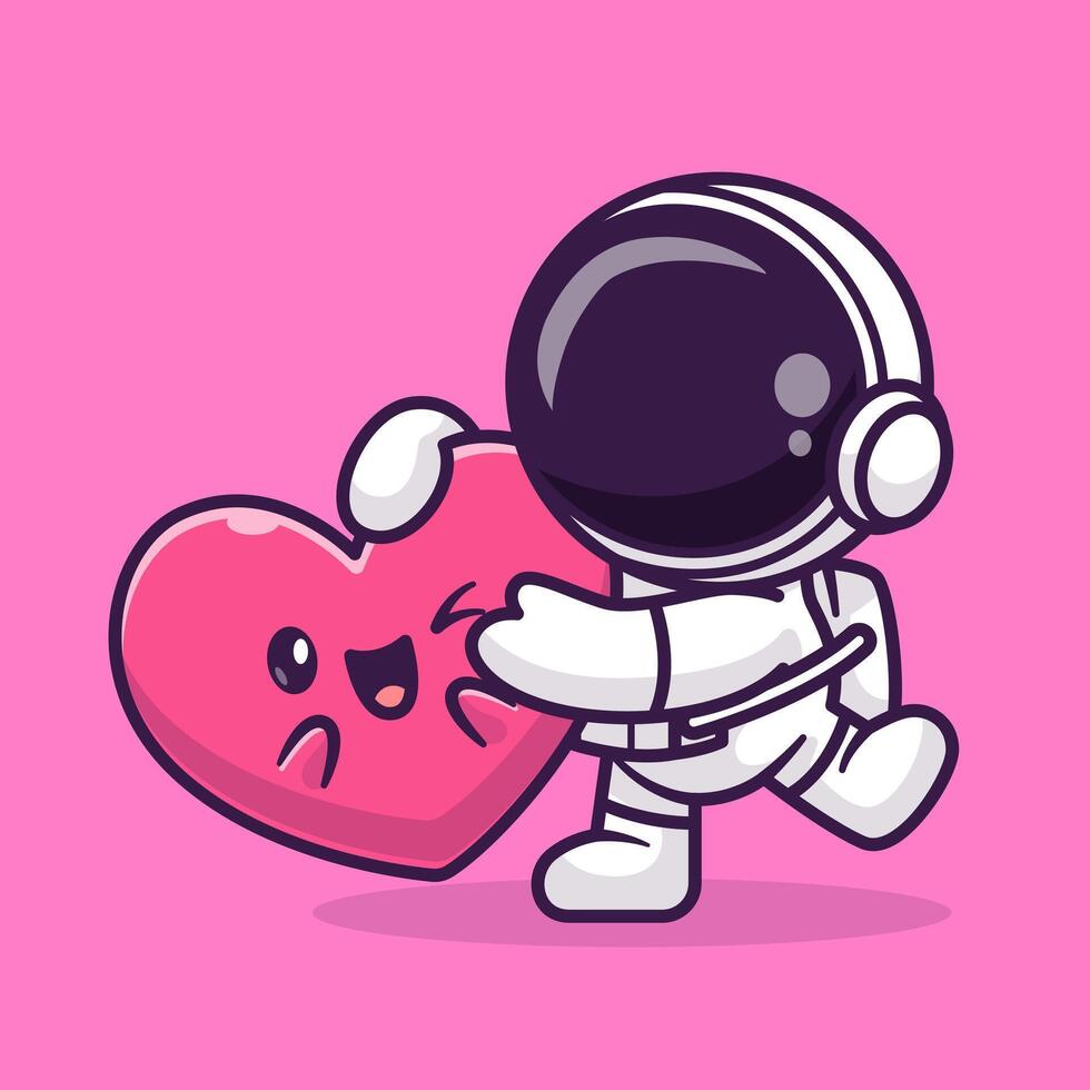 süß Astronaut halten süß Liebe Herz Karikatur Vektor Symbol Illustration. Wissenschaft Technologie Symbol Konzept isoliert Prämie Vektor. eben Karikatur Stil