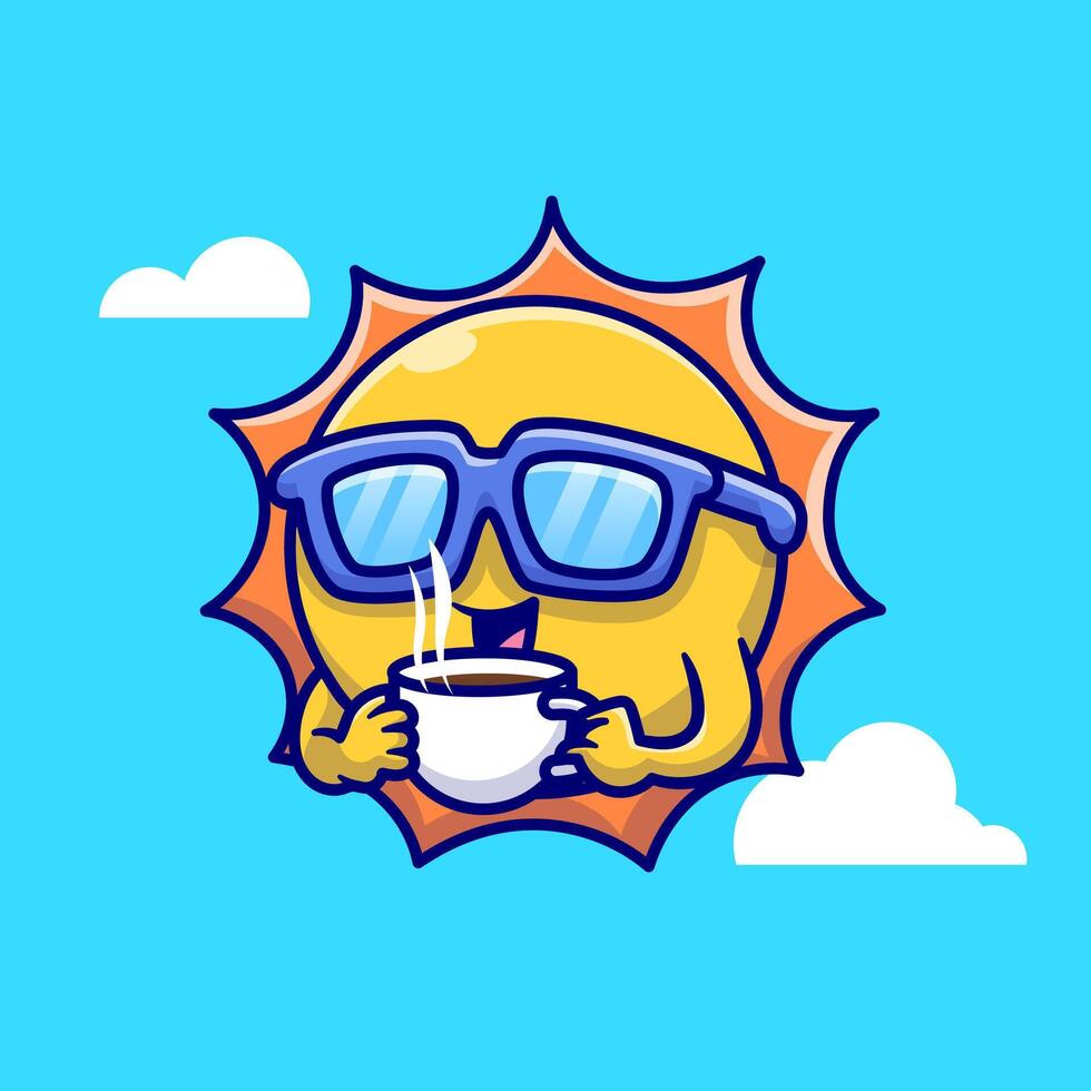 süß cool Sonne trinken Kaffee Karikatur Vektor Symbol Illustration. Natur trinken Symbol Konzept isoliert Prämie Vektor. eben Karikatur Stil