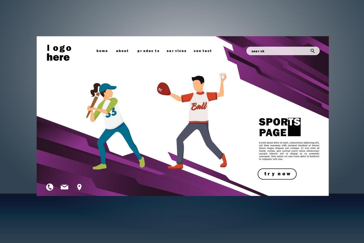 Sport Landung Seite eben Design vektor