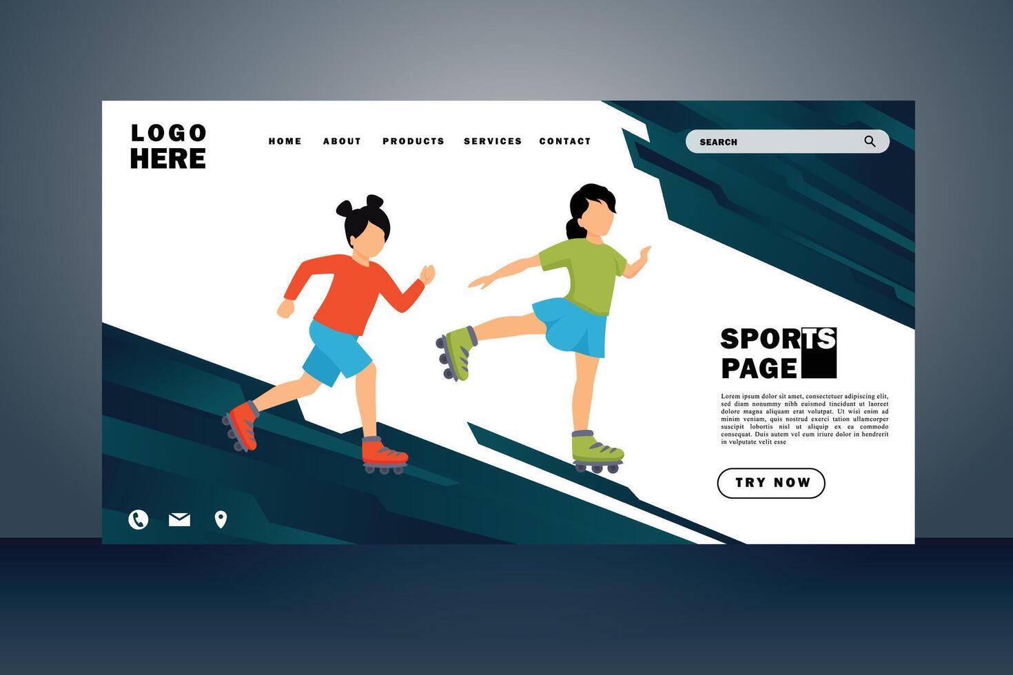 Sport Landung Seite eben Design vektor