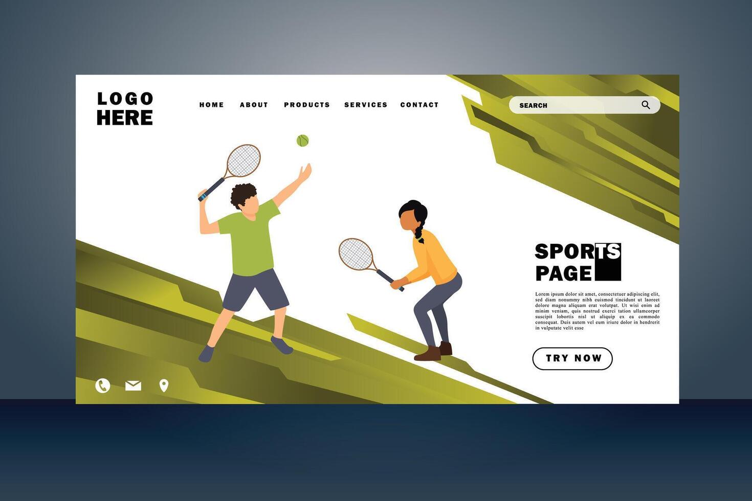 sport landning sida platt design vektor