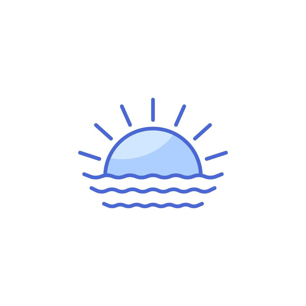 Sonnenuntergang und Meer Wasser Linie Symbol. Sommer- Wetter Symbol, Logo Illustration. Vektor Grafik isoliert Weiß Hintergrund.