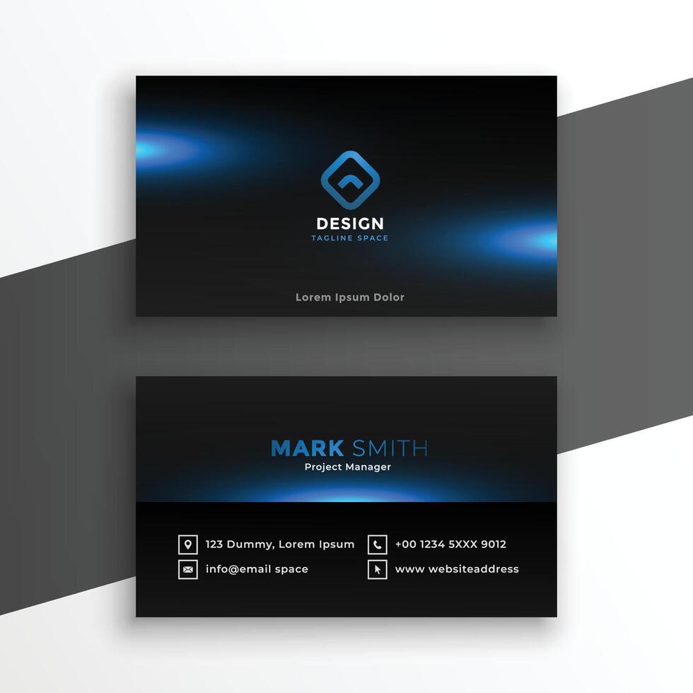svart företag kort med blå glöder mall design vektor