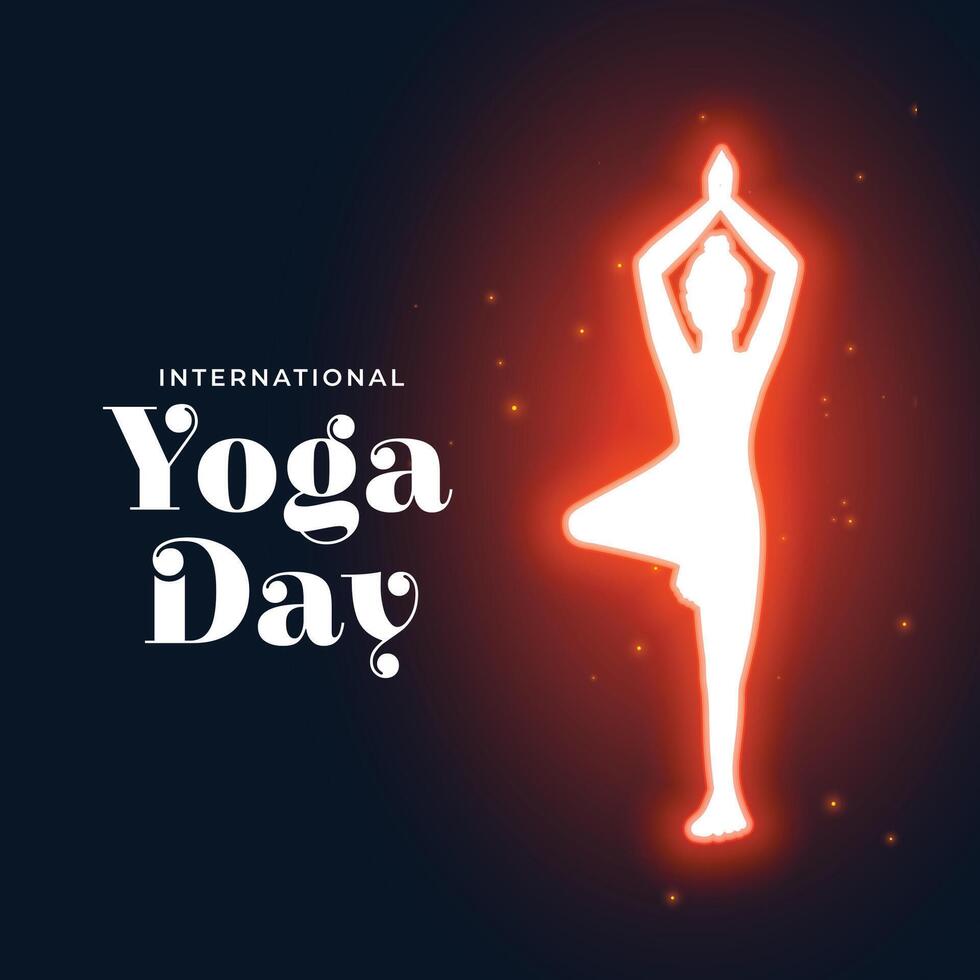 International Yoga Tag Poster mit glühend Silhouette von weiblich voll von Energie vektor