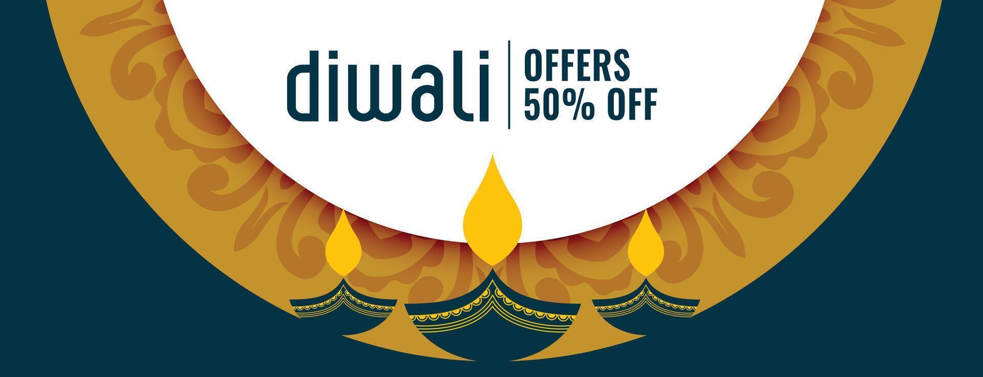 premie diwali erbjudande baner med detaljer och konstnärlig diya design vektor illustration