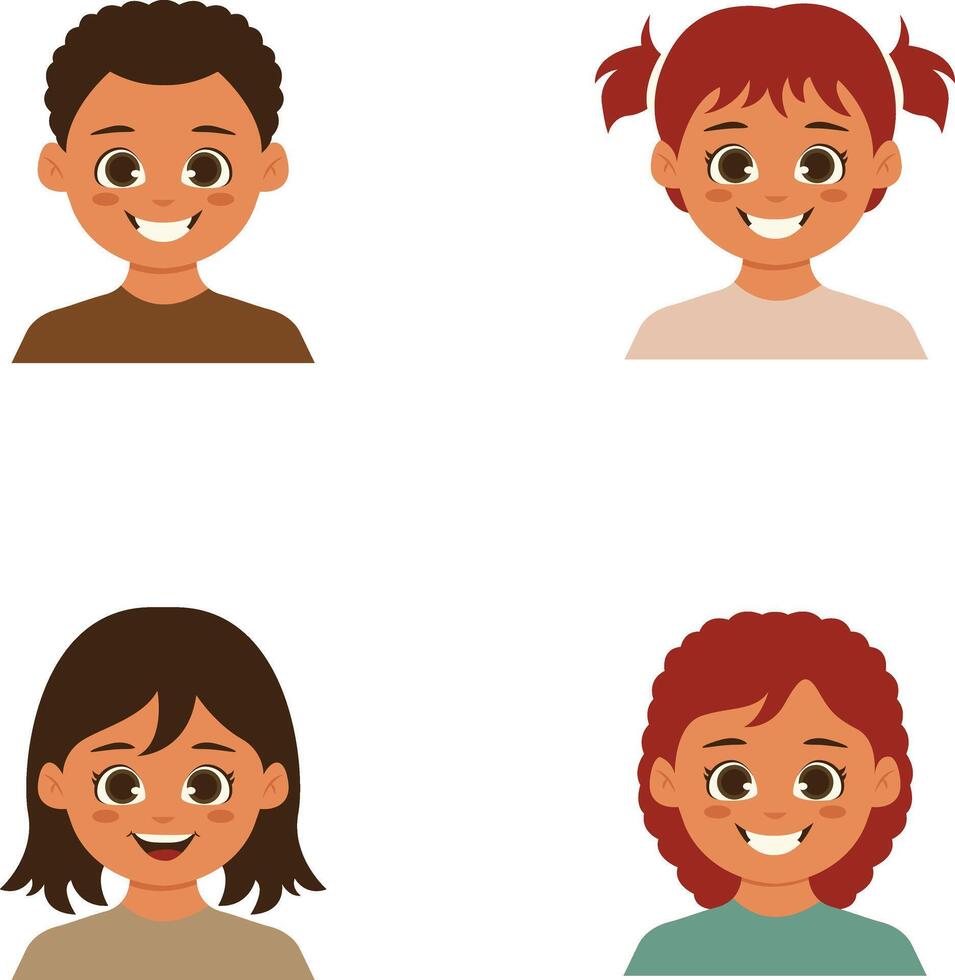 uppsättning av annorlunda barn avatarer. platt tecknad serie stil. vektor