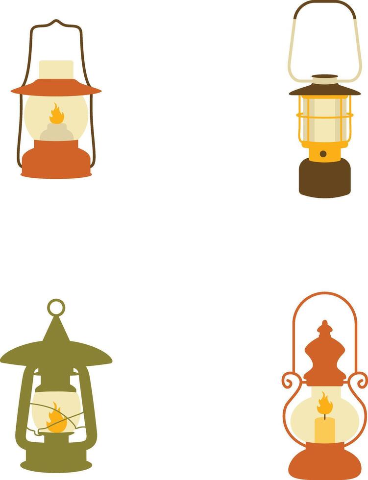 uppsättning av camping lykta lampa illustration. årgång tecknad serie design. vektor