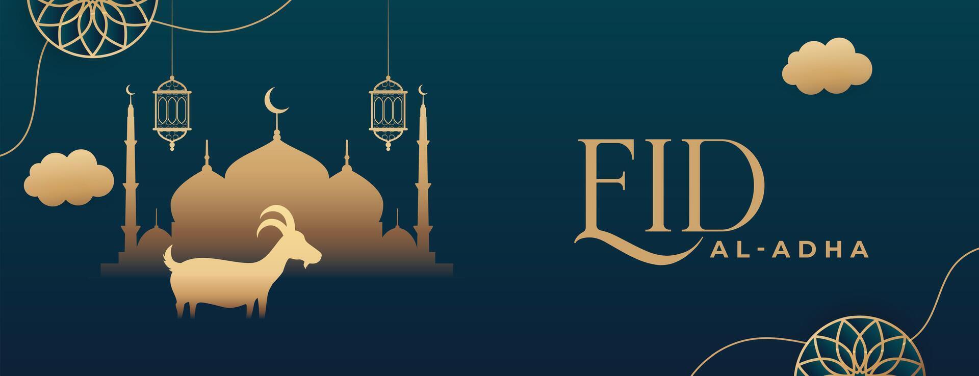 eid al adha Feier islamisch Fanoos mit Ziege und Moschee Banner vektor