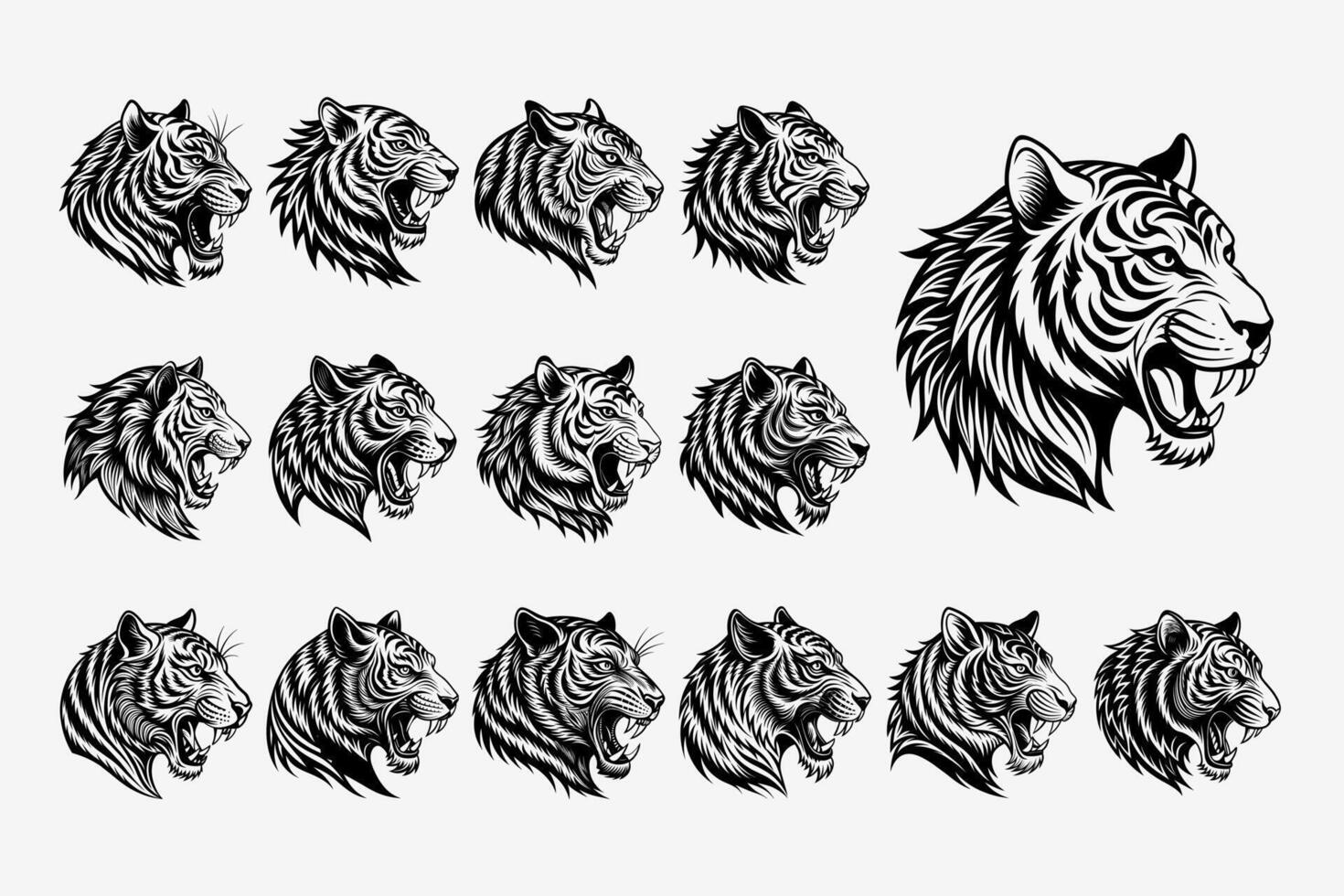 ai generiert Seite Aussicht von Tiger Kopf Illustration Design einstellen vektor
