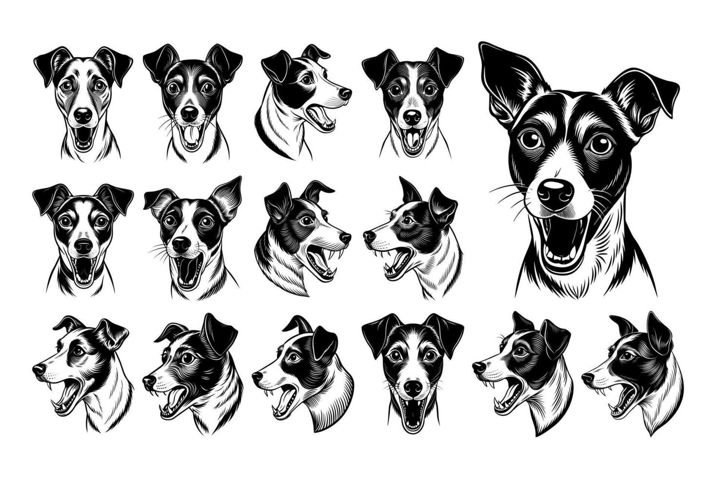 ai generiert Sammlung von komisch Jack Russell Terrier Hund Kopf Illustration Design vektor