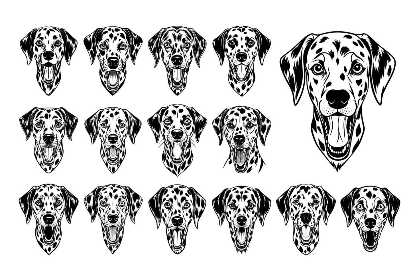 ai generiert einstellen von Hand gezeichnet Gebell Dalmatiner Hund Kopf Illustration Design vektor