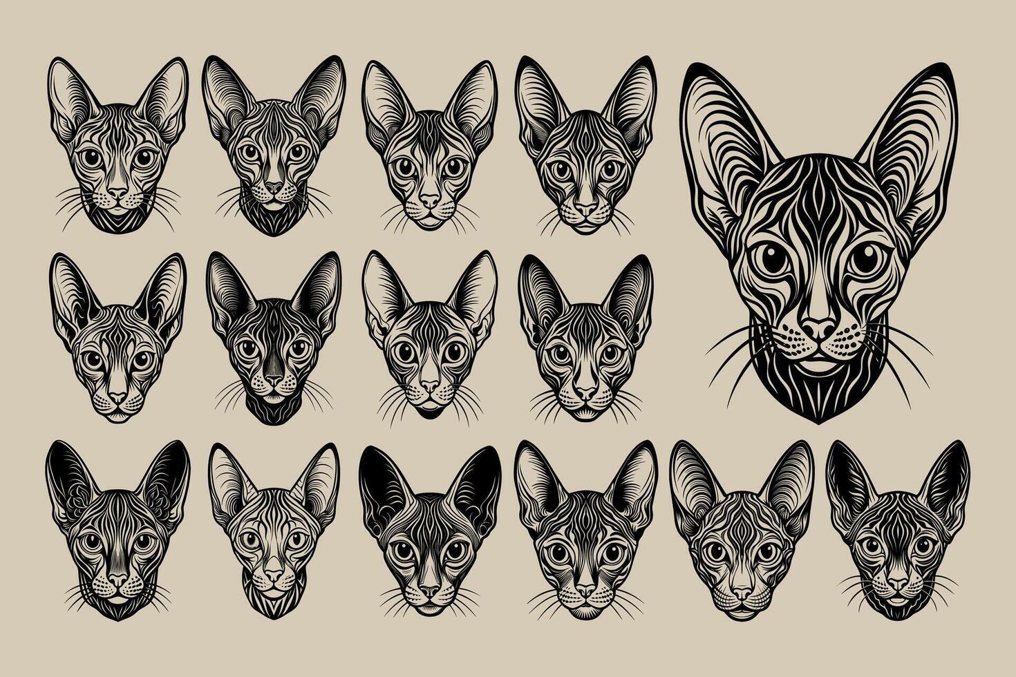 ai genererad samling av cornish rex katt huvud porträtt illustration design vektor