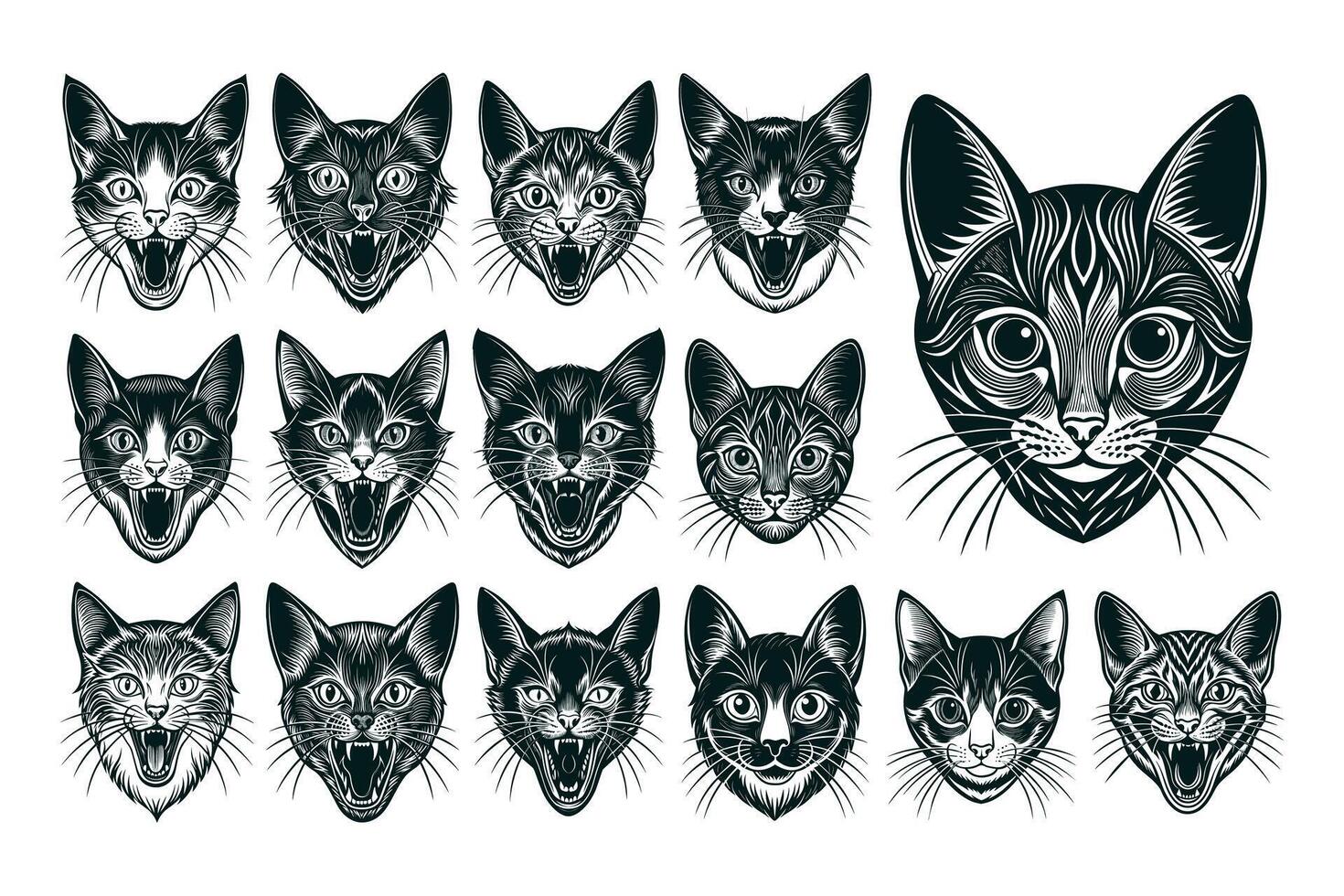 ai generiert eben Detail bezaubernd Manx Katze Kopf Illustration Design einstellen vektor