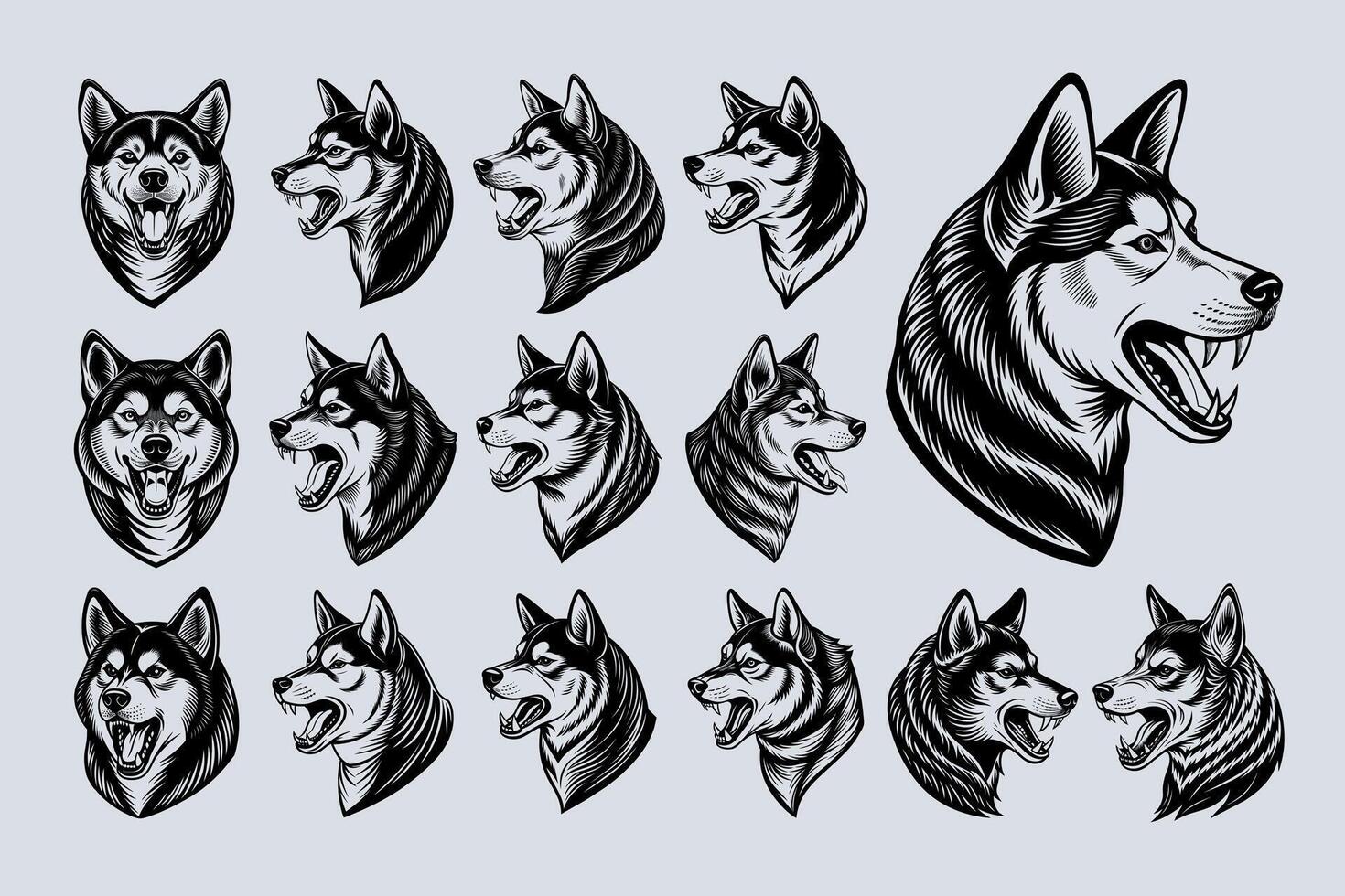 ai generiert bündeln von Shiba inu Hund Kopf Illustration Design vektor