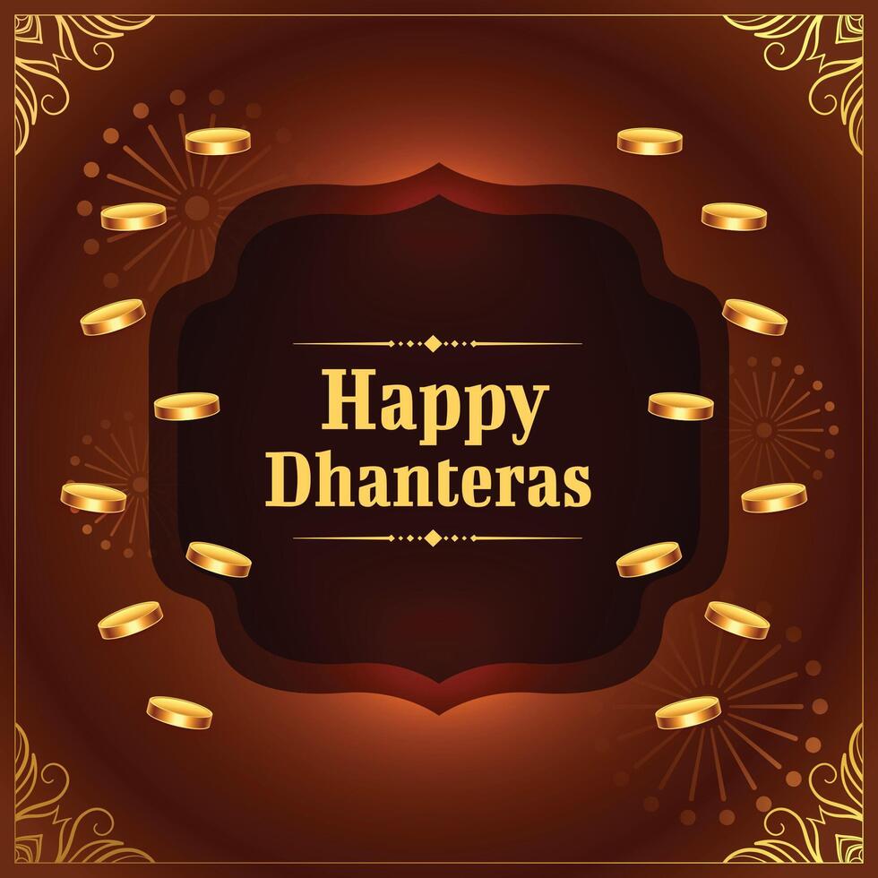 glücklich Dhanteras Festival Hintergrund mit Gold Münze Design vektor