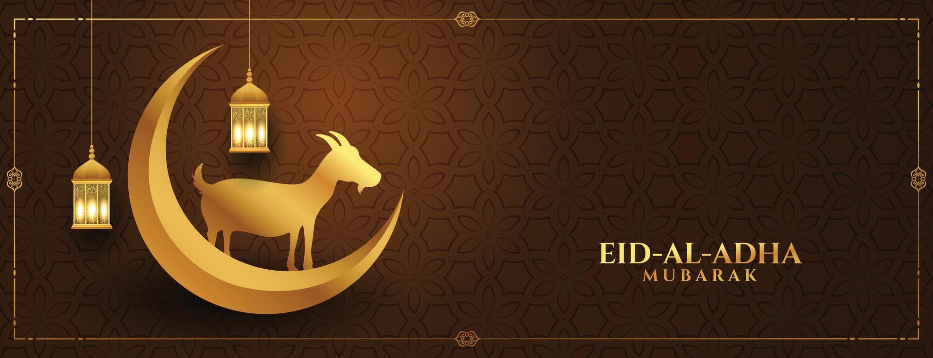 islamic eid al Adha mubarak begrepp baner med gyllene get vektor