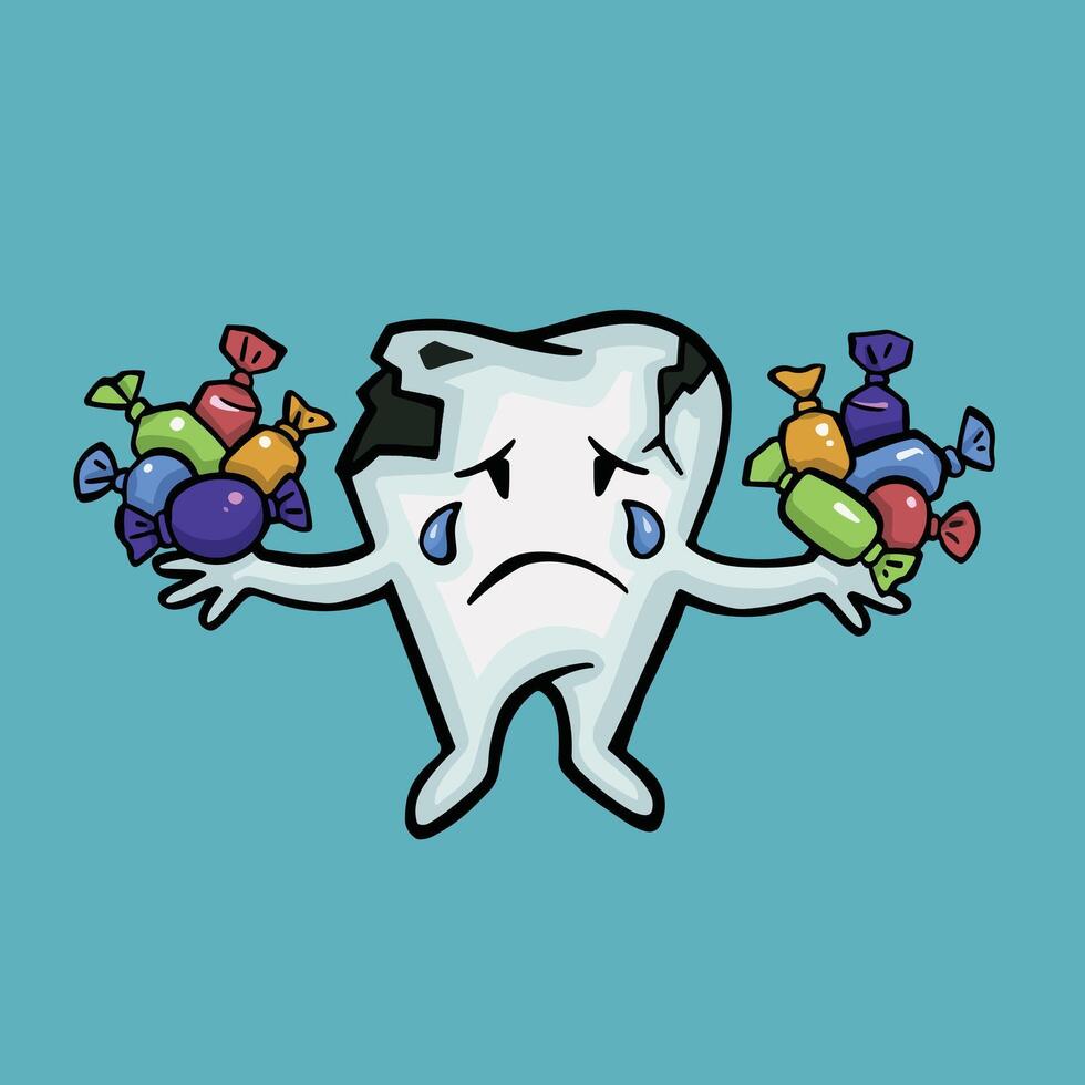 gebrochen krank Zahn Essen Süßigkeiten Oral Hygiene, Vektor