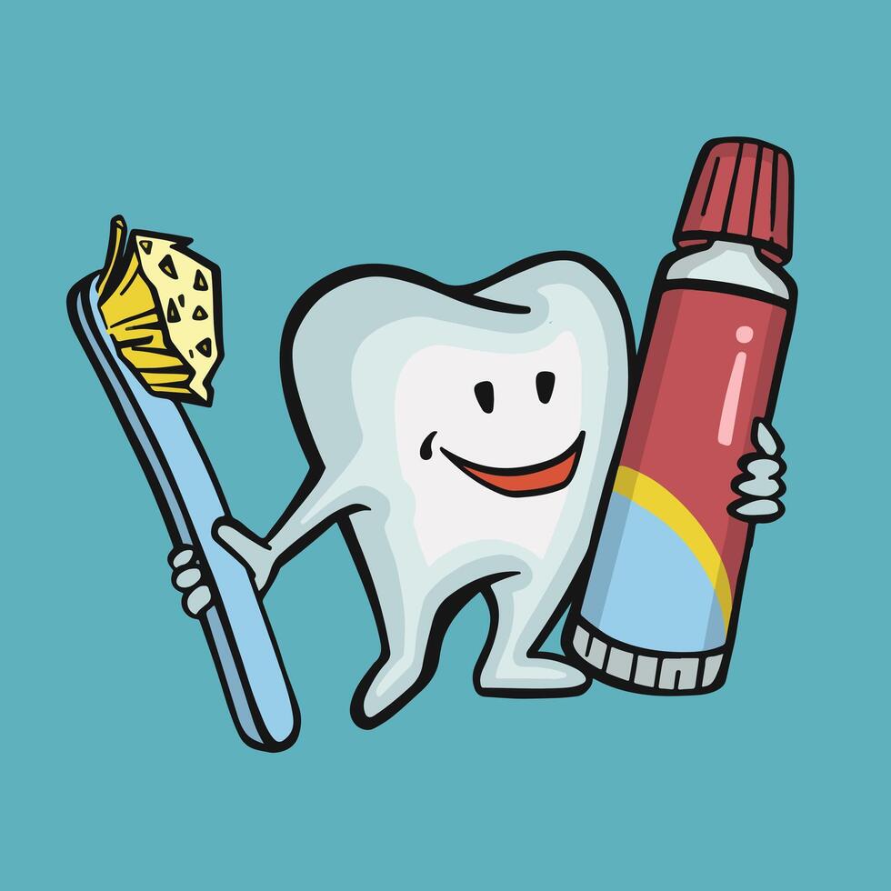 Freundschaft Zahn Zahnbürste und Zahnpasta Oral Hygiene, Vektor