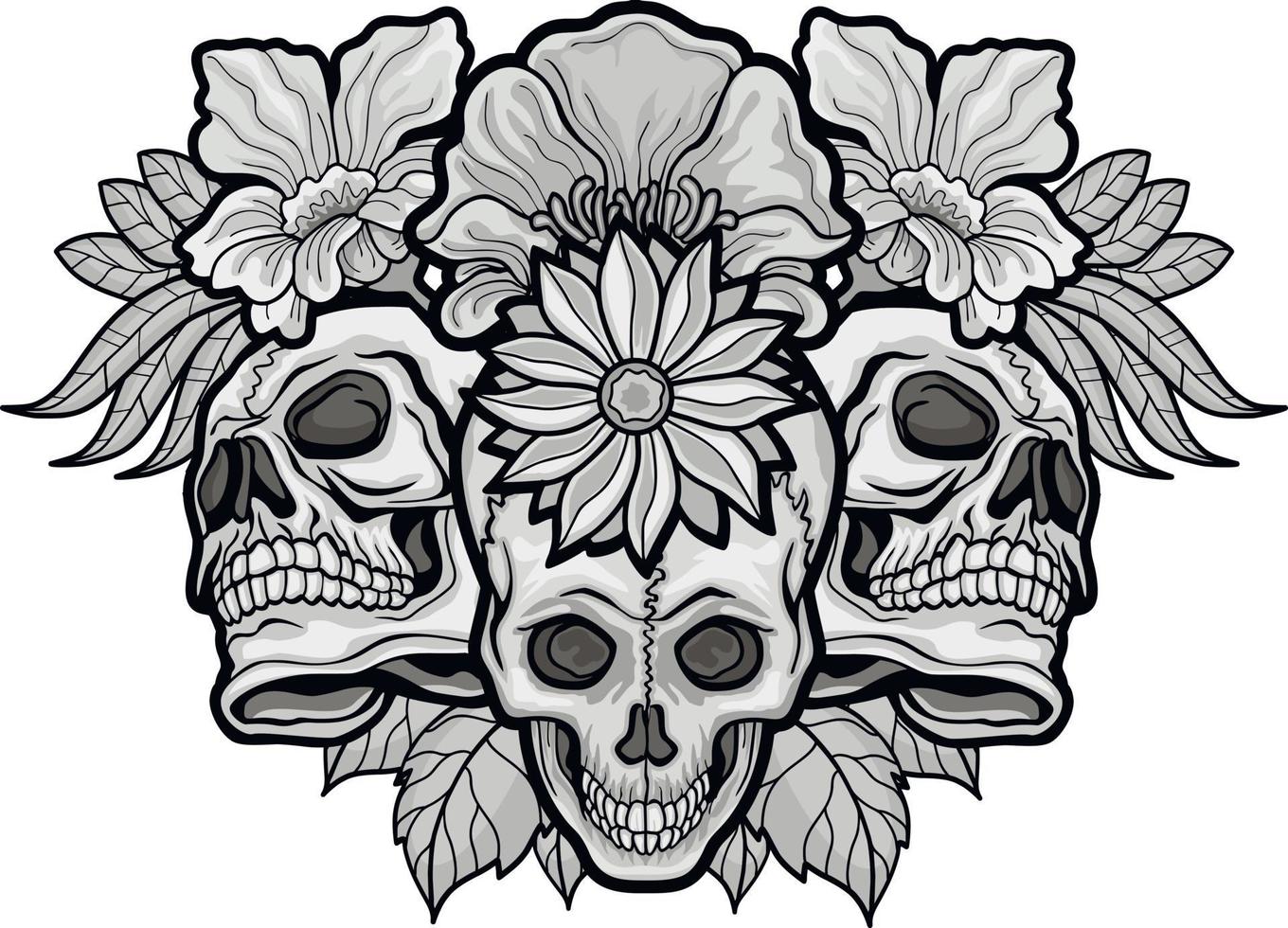 gotisches Schild mit Totenkopf und Blumen, Grunge-Vintage-Design-T-Shirts vektor