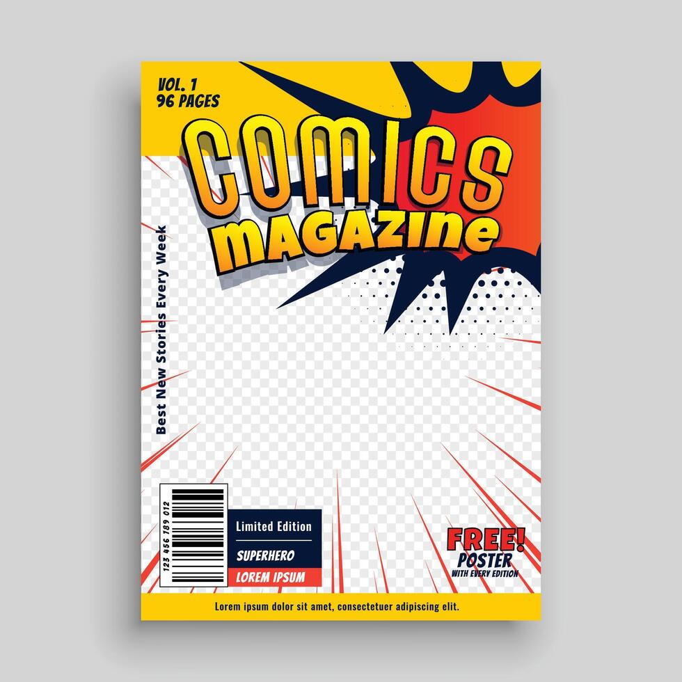 komisk tidskrift presentation bok omslag mall design vektor