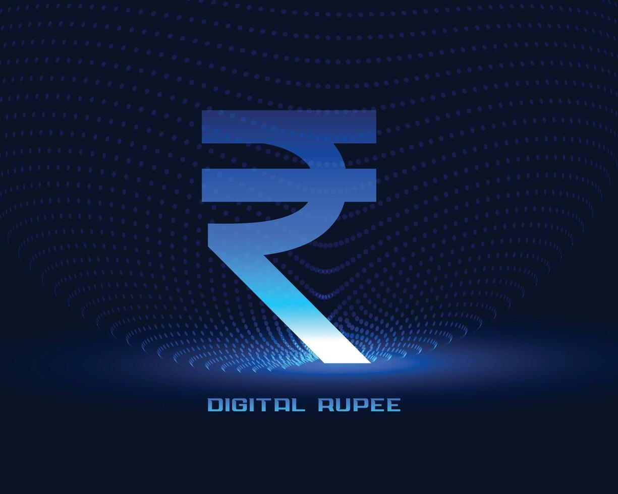 Digital Währung Symbol von indisch Rupie Hintergrund mit Licht bewirken vektor