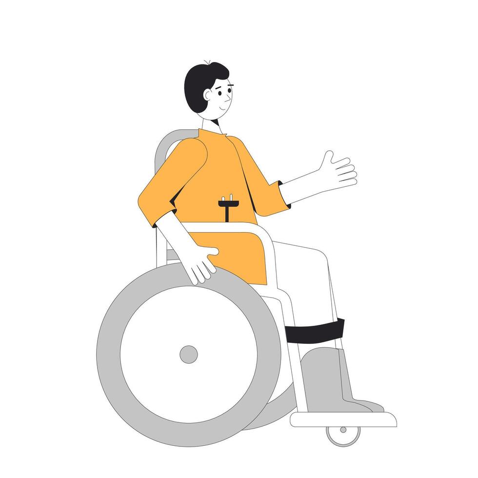 Rollstuhl Mann isoliert auf Weiß Hintergrund. Aufnahme. Vektor Linie Kunst Illustration.