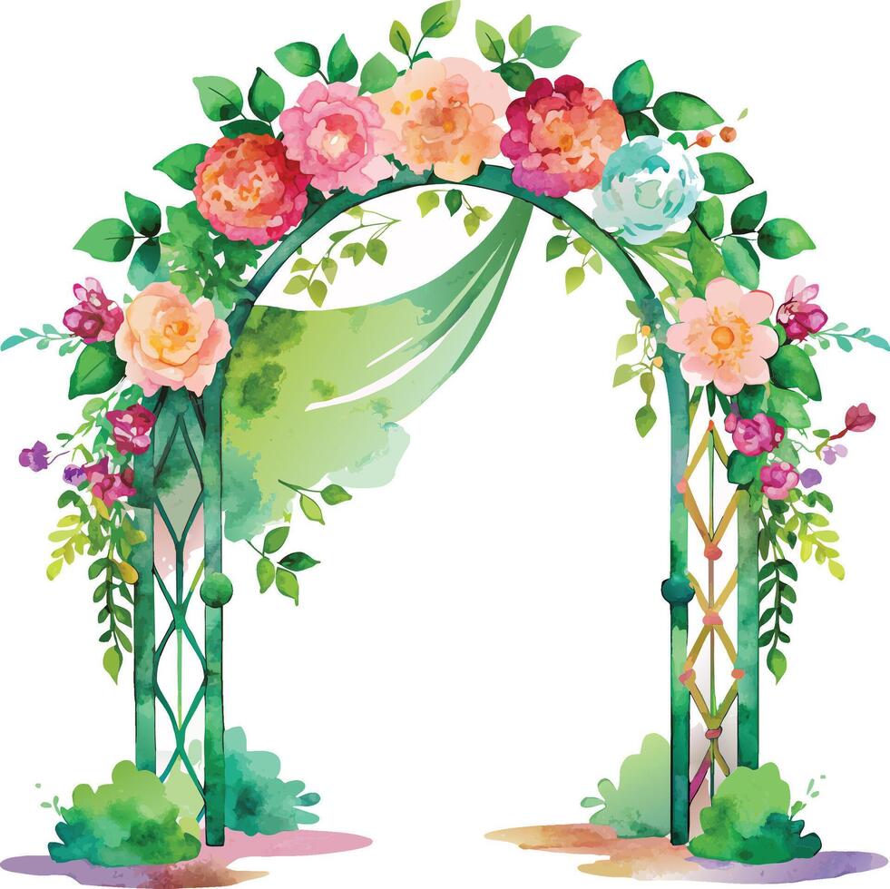 bröllop båge med blommor. vattenfärg. vektor illustration.