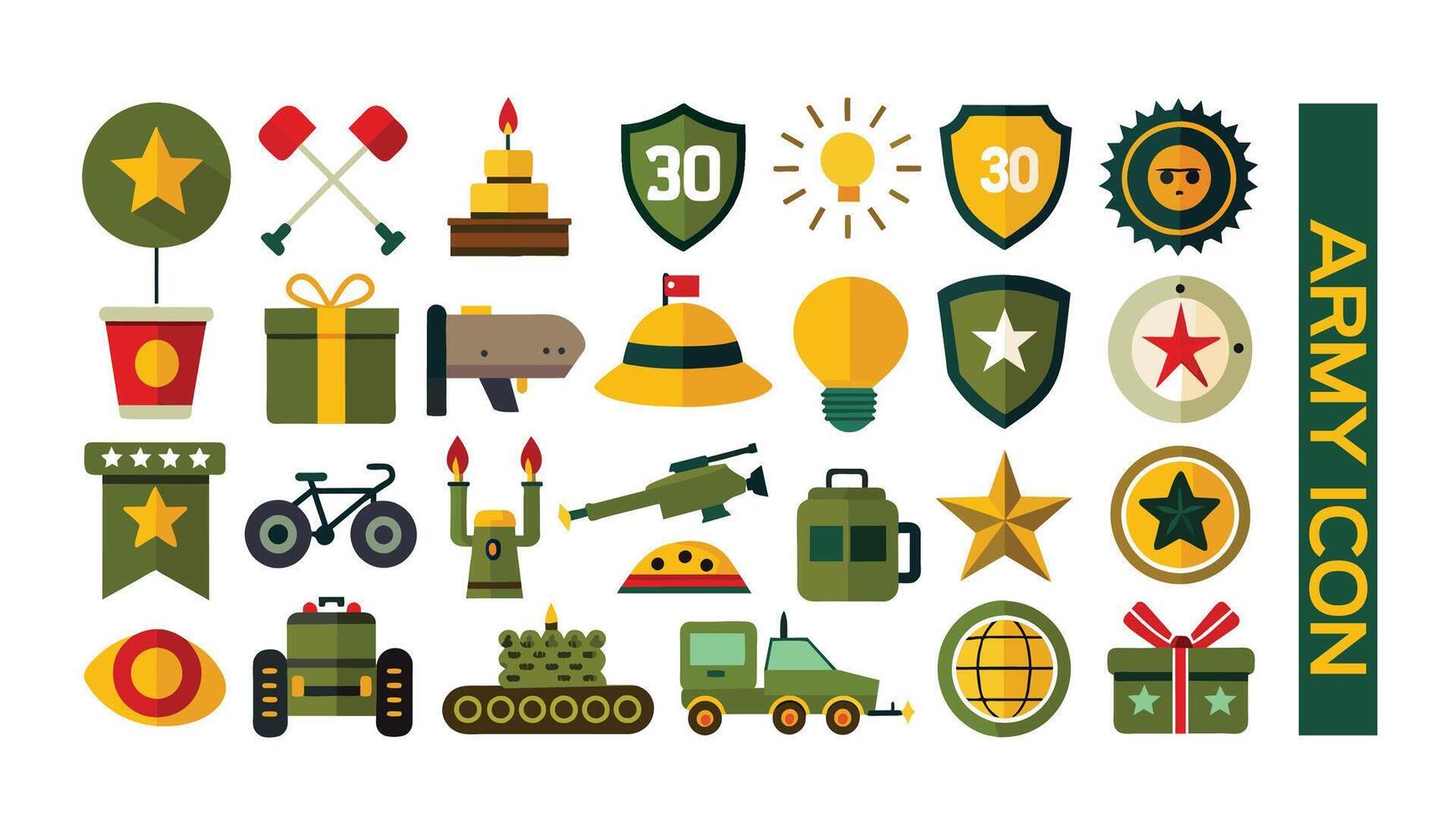 armén platt ikon packa vektor illustration. uppsättning av amry ikon