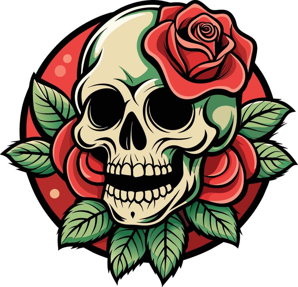 Schädel mit Rose. Vektor Illustration zum tätowieren oder T-Shirt Design. vinatge Stil