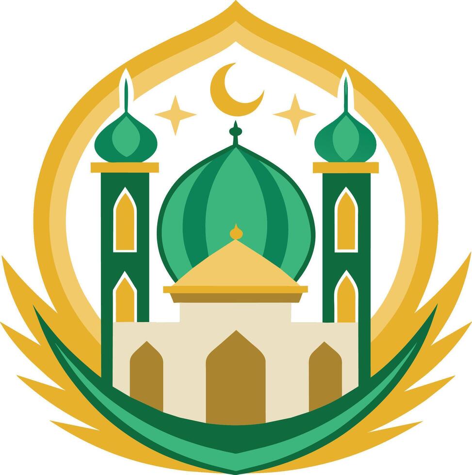 illustration av platt stil isolerat muslim moské, eid mubarak hälsningar. ramadan kareem. vektor