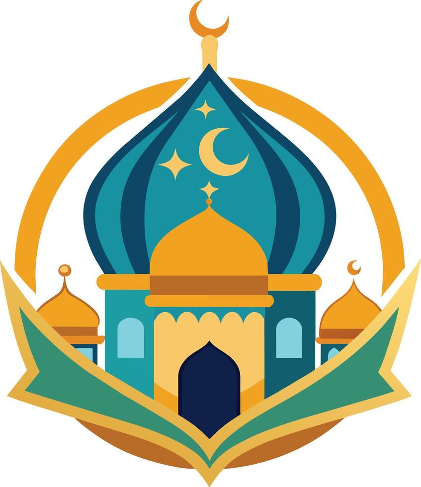 illustration av platt stil isolerat muslim moské, eid mubarak hälsningar. ramadan kareem. vektor