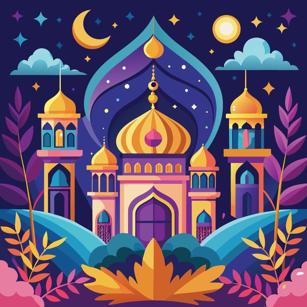 Vektor Illustration von Moschee im Karikatur Stil. Ramadan kareem Hintergrund.