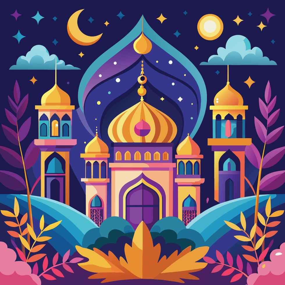 vektor illustration av moské i tecknad serie stil. ramadan kareem bakgrund.