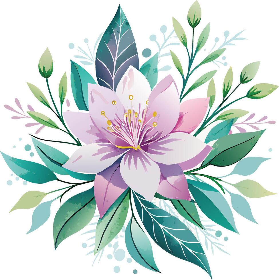 schön Aquarell Blumen- Strauß mit Rosa Blumen und Grün Blätter. Vektor Illustration.