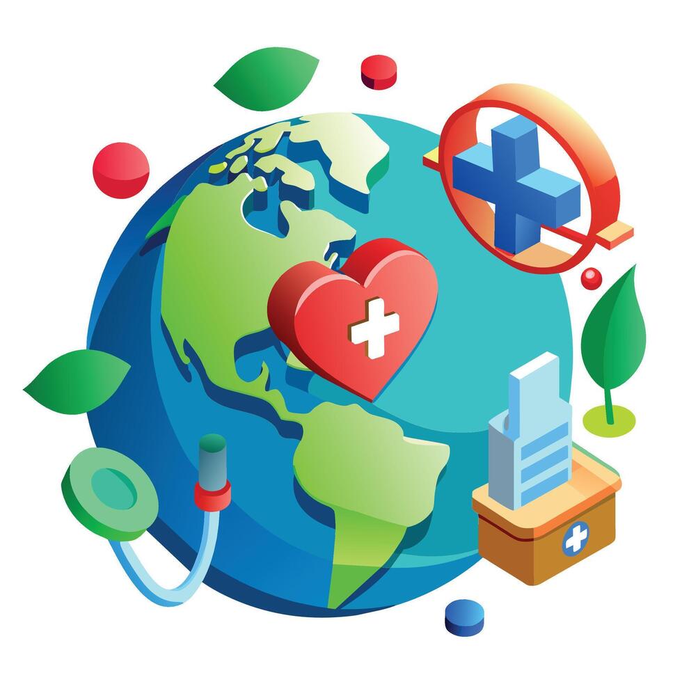 Welt Gesundheit Tag. isometrisch eben 3d Vektor Konzept Illustration von Welt Gesundheit Tag.
