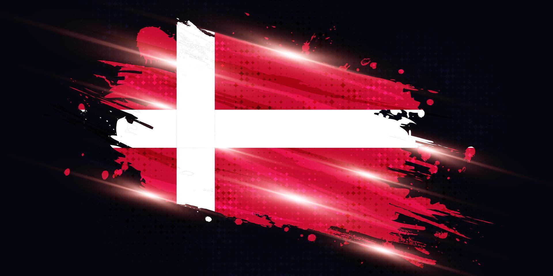National Flagge von Dänemark im Bürste Farbe Stil mit Halbton und glühend Licht Auswirkungen. dänisch Flagge Hintergrund mit Grunge Konzept vektor