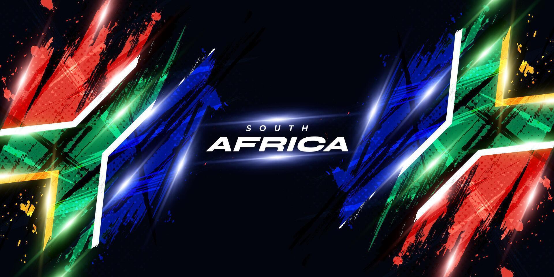 Süd Afrika Flagge mit Bürste Farbe Stil, Halbton und glühend Licht Wirkung. Süd Afrika Flagge Hintergrund mit Grunge Konzept vektor