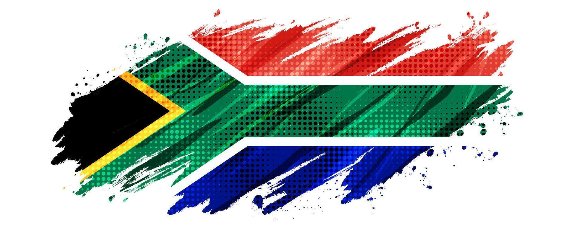 Süd Afrika Flagge mit Bürste Farbe Stil und Halbton Wirkung. Süd Afrika Flagge Hintergrund mit Grunge Konzept vektor