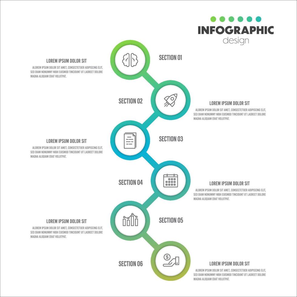 Vektor Präsentation Geschäft Konzept. Infografik zusammenhängend Kreise Vorlage 6 Schritte.