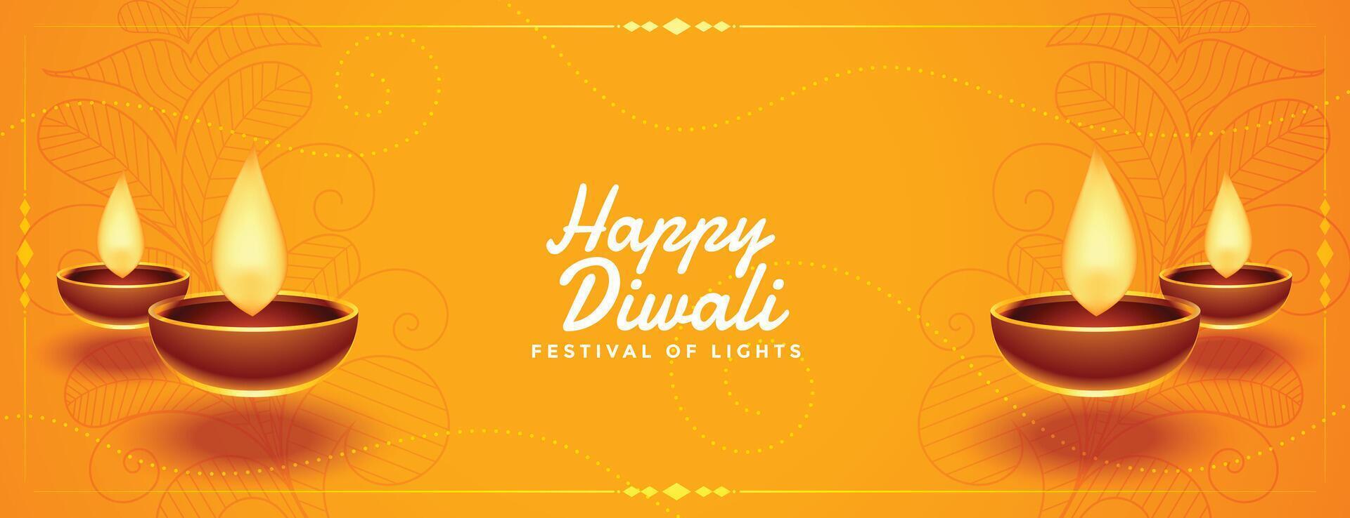 glücklich Diwali Festival Gelb Banner mit Diya Design vektor