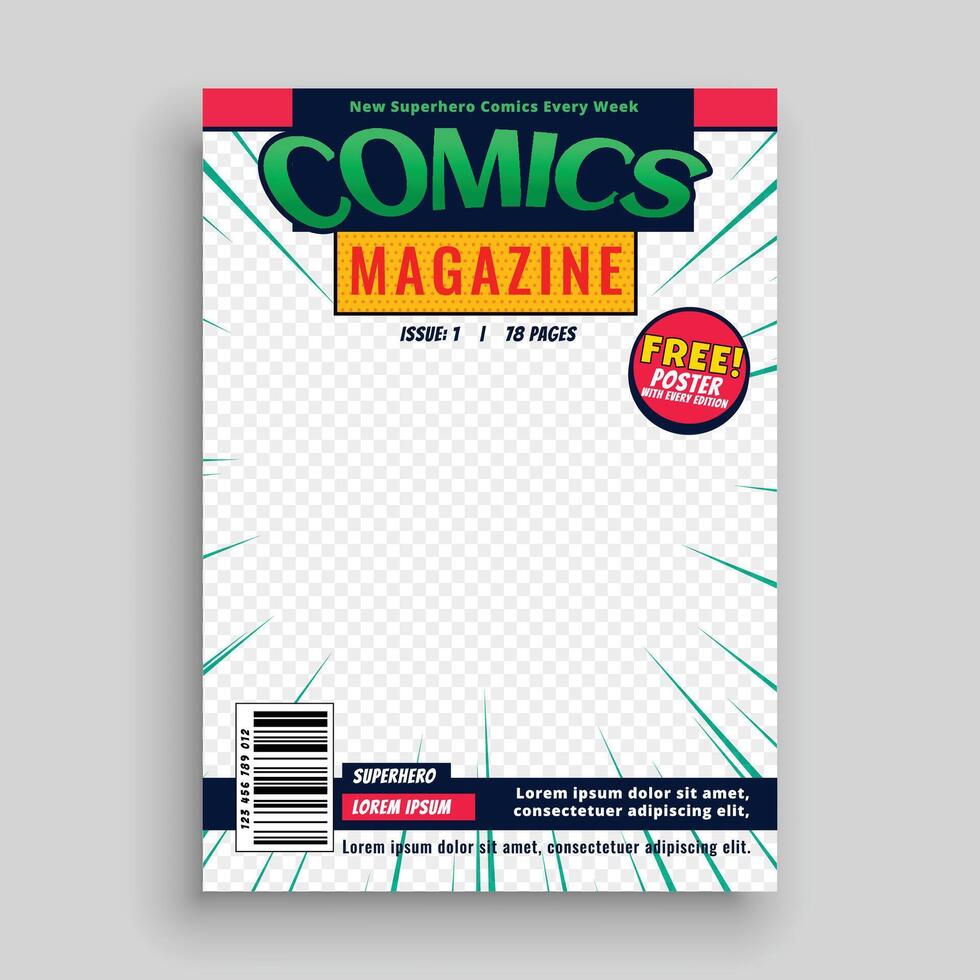 Comic Zeitschrift Buch Vorderseite Seite Vorlage Design vektor