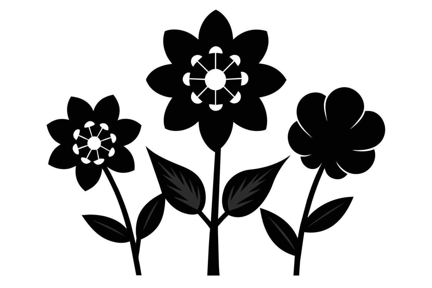 schwarz ausgeschnitten Symbole von Blumen vektor