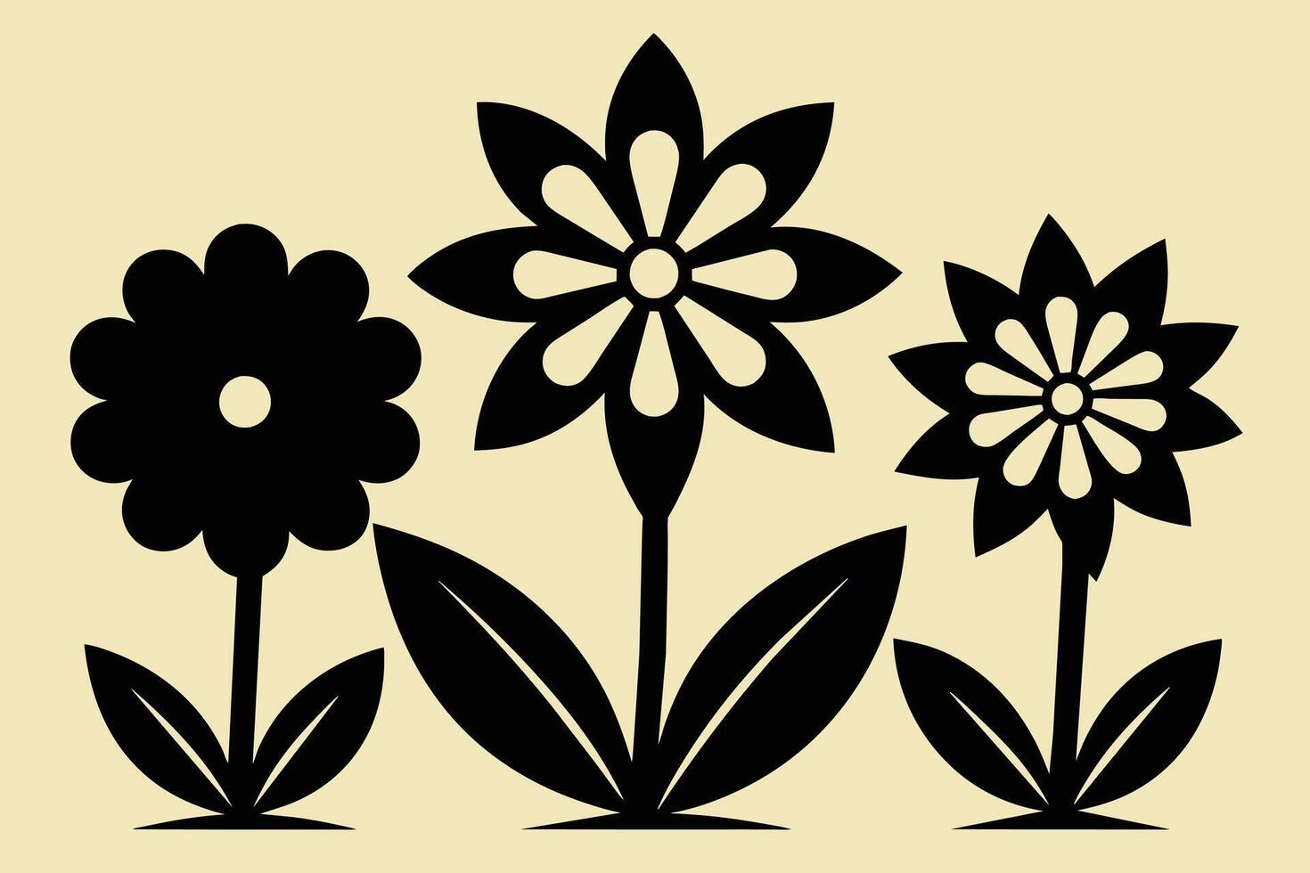 schwarz ausgeschnitten Symbole von Blumen vektor