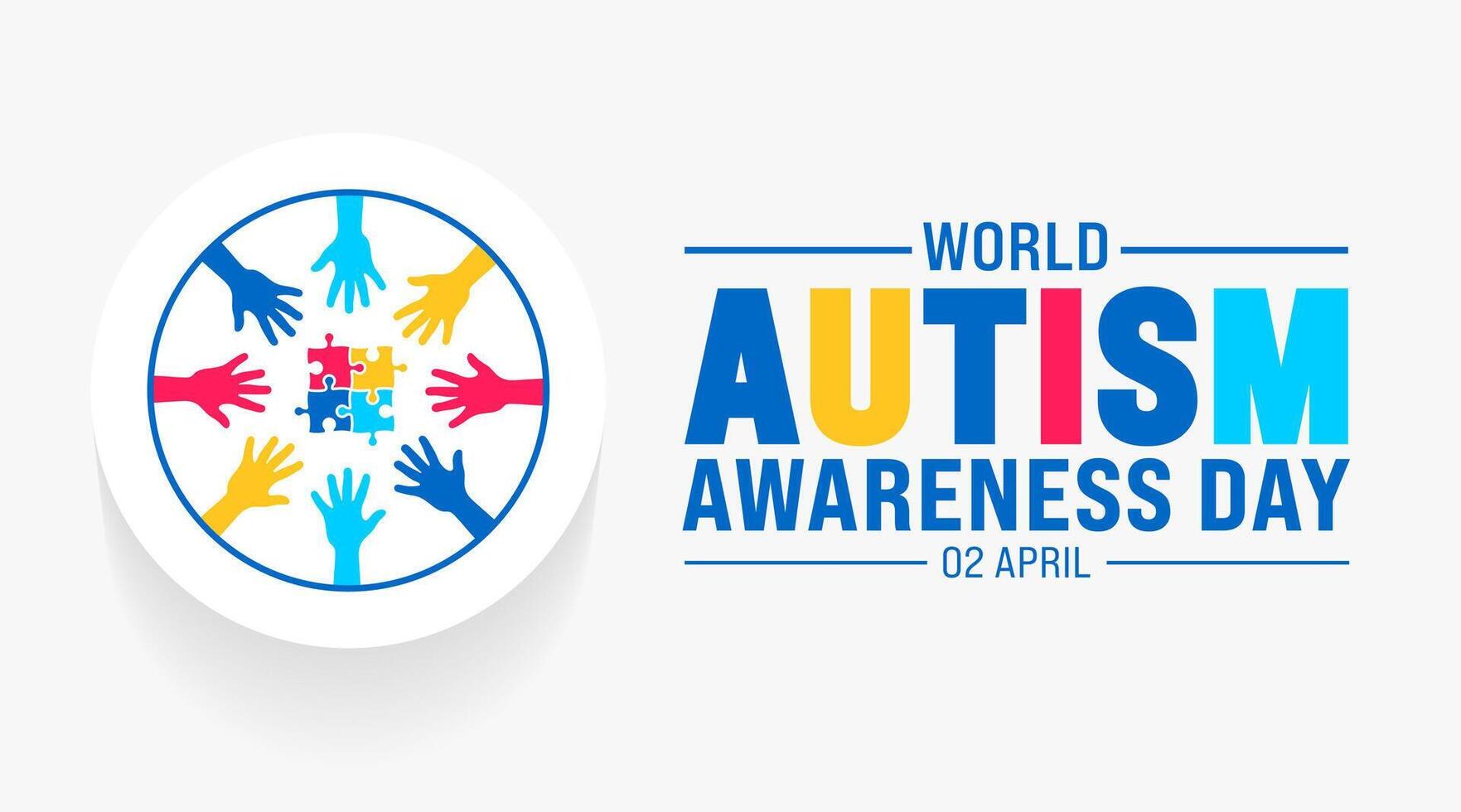 2 April Welt Autismus Bewusstsein Tag bunt Puzzle Banner Design Vorlage. Autismus Bewusstsein Tag bunt Kinder erziehen Hand Hintergrund Design Vorlage. vektor