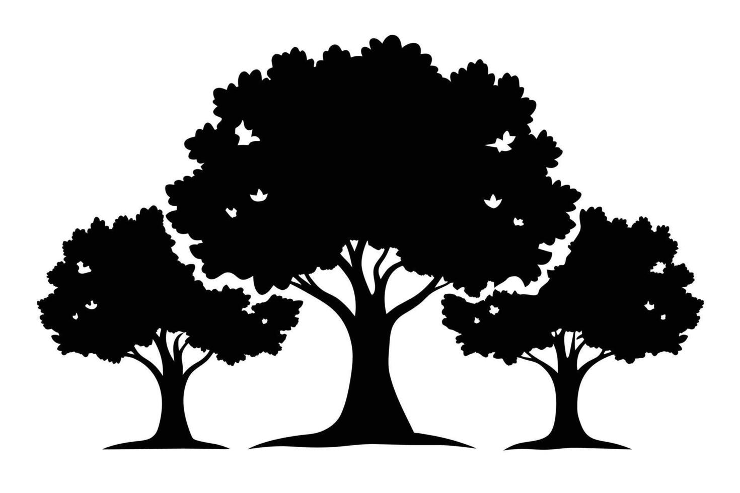 schwarz Eiche Bäume Silhouetten Vektor isoliert auf Weiß Hintergrund