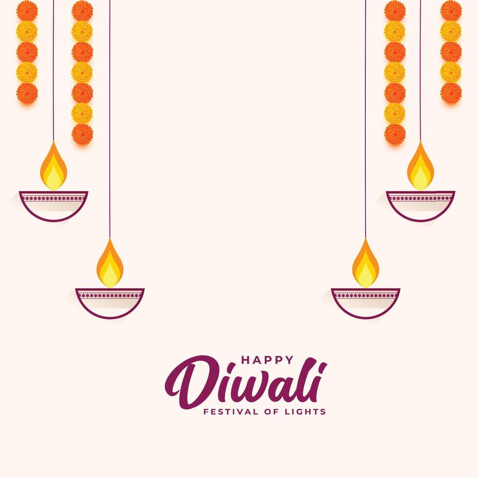 enkel diwali hälsning affisch med blommig och diya dekoration vektor illustration