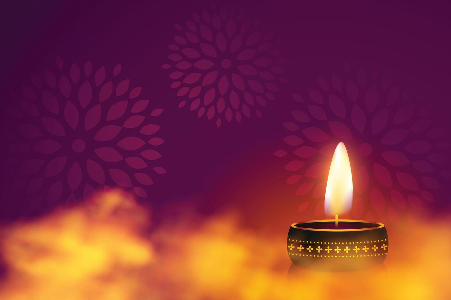 realistisk Lycklig diwali lyckönskningar kort med diya och text Plats vektor