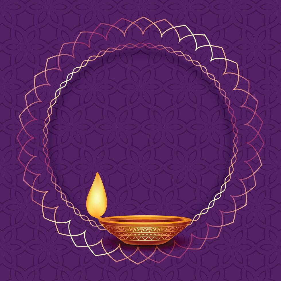 Diwali Diya Design mit golden Rahmen vektor